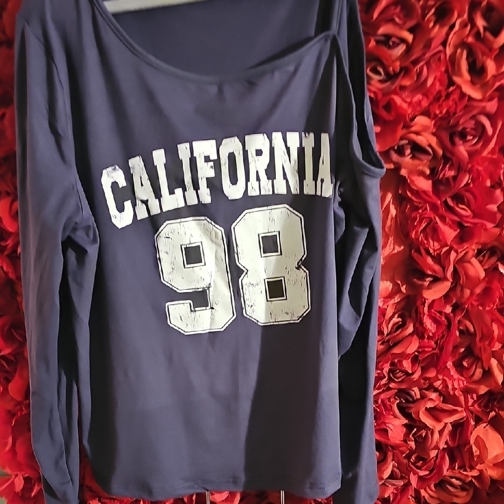 SHEIN Blue Long Sleeve Cut Out Sweatshirt